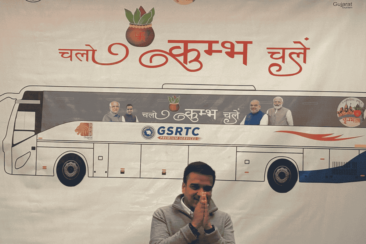 GSRTC's AC Volvo bus for Mahakumbh from Ahmedabad every day!!